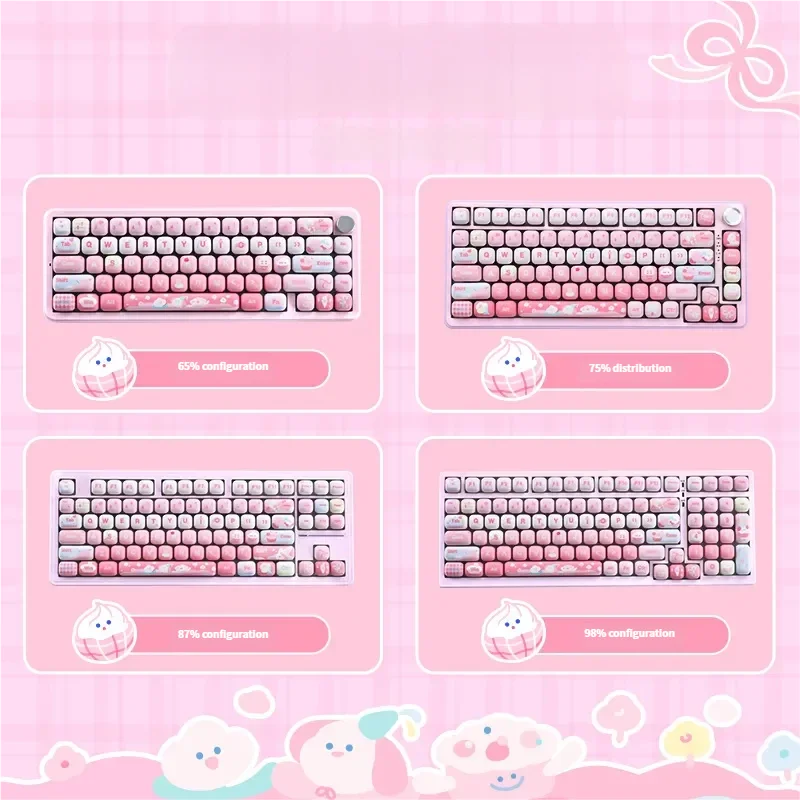 Adorable cat themed keycaps full set crafted from durable PBT, featuring vibrant dye-sub legends, soft pastel hues, and whimsical feline motifs.