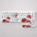Artistic Chisato Keycaps Set Lycoris Recoil PBT set with clean front-printed legends, beautifully displayed for 60%, 65%, 68% keyboards.