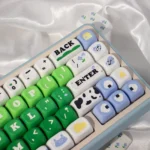 Charming Whimsical Cow Farm Dye-Sub PBT keycap set gallery, showcasing adorable cow patterns and rustic elements.