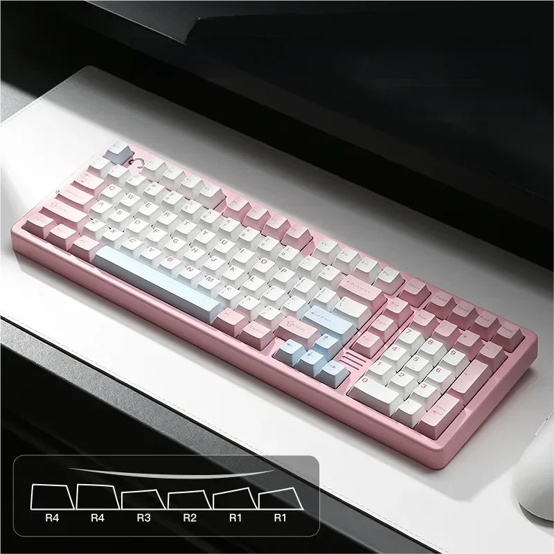 AL98 Triple-Mode Hot-Swappable Custom Mechanical Keyboard in sleek black with vibrant RGB, shown from various angles.