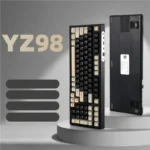 A YZ98 Tri-Mode Hot-Swappable Custom Mechanical Keyboard displayed in its sleek grey-white aesthetic with subtle moonlight-inspired RGB backlighting.