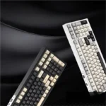 YZ98 Tri-Mode Hot-Swappable Custom Mechanical Keyboard, elegantly designed in modern grey-white, offering fluid performance with vivid RGB.