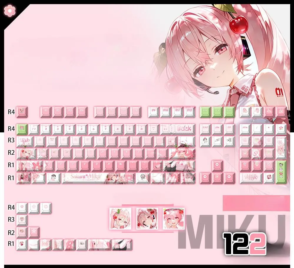 cute-sakurahatsunemiku-cherry-keycapset-mechanical-keyboard-cover