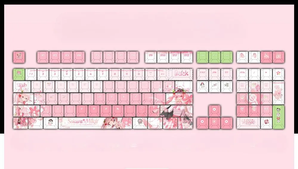 cute-sakurahatsunemiku-cherry-keycapset-mechanical-keyboard-upfront