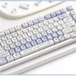 Playful MOA profile PBT dye-sub dog keycap set displayed from various angles, highlighting the endearing cartoon dog designs for mechanical keyboards.