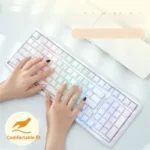 Gallery of the Double-Skin Milk Base99 Tri-Mode Mechanical Keyboard, highlighting its translucent jelly keycaps, triple mode.