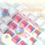 Double-Skin Milk Base99 Tri-Mode Mechanical Keyboard gallery. Features translucent jelly keycaps, dreamy pudding aesthetic, hot-swappable, and triple-mode setup.
