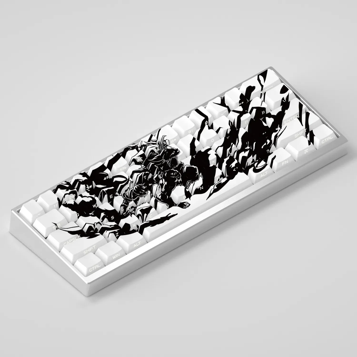 Multiple angles of the Dragon Ball PBT side-lit keycaps set, revealing vibrant character designs and legends optimized for RGB mechanical keyboards.