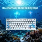 Dreamy Blue Fantasy MDA Keycap Set, durable dye-sublimation showcases ethereal characters and celestial motifs in vibrant hues.