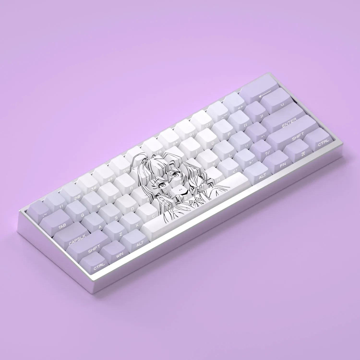 Elaina's Whimsical Journey PBT side-shine anime keycaps set gallery, featuring magical character art and clean, luminous side-lit legends from various design.