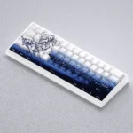 A gallery of Saber Side-Print PBT Keycaps SEt showcasing their sleek design, crisp side-printed legends, and vibrant backlighting from multiple angles.