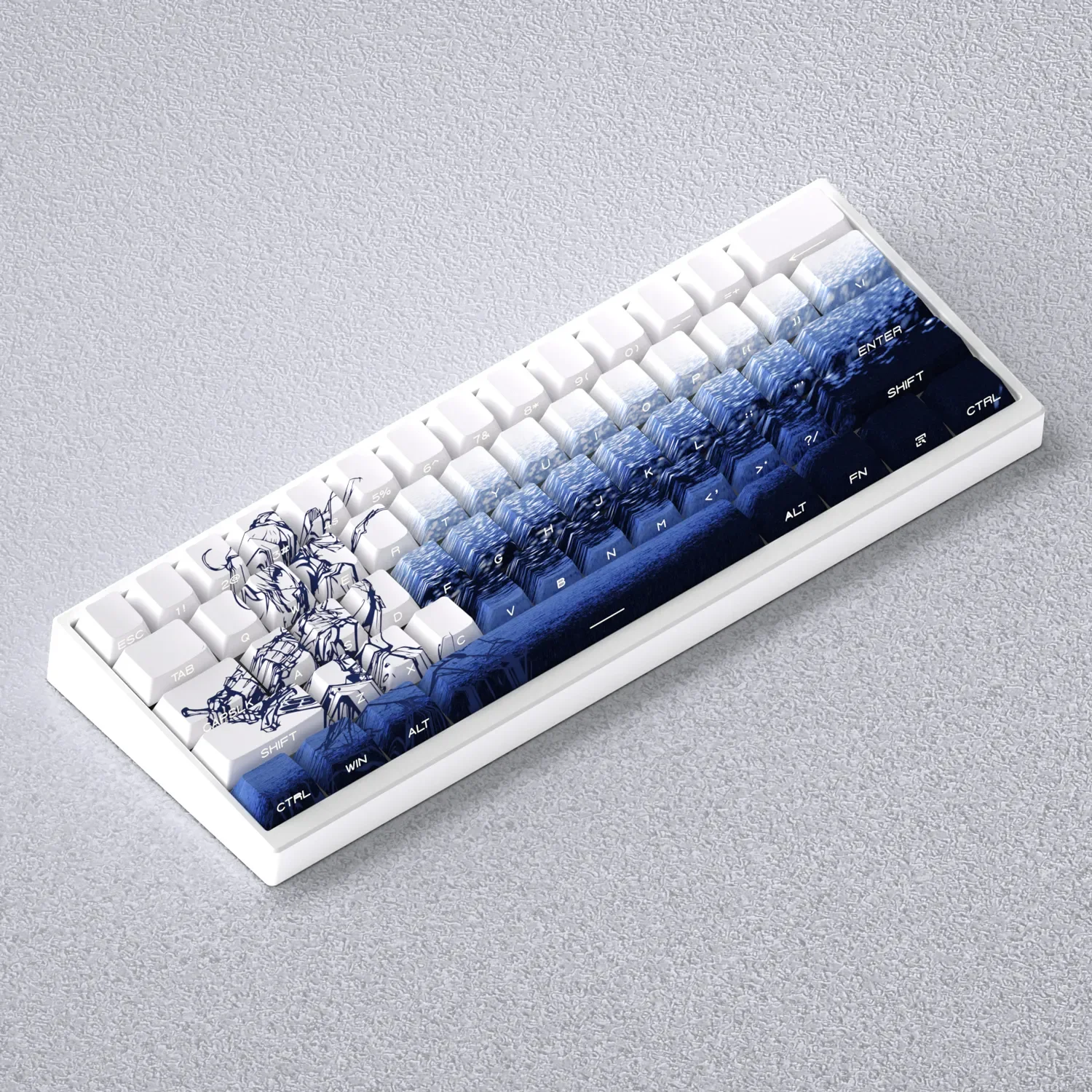 Saber Side-Print PBT Keycaps Set gallery showing sleek, backlit Cherry profile for mechanical keyboards, highlighting crisp side legends and premium design.