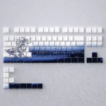 Sleek Saber Side-Print PBT Keycaps Set on a mechanical keyboard, showcasing vibrant backlighting and crisp legends for an elegant desk setup.