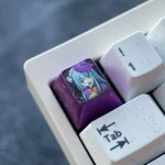 Premium Emilia Titanium Keycap, a premium artisan Halloween custom metal keycap, viewed from various angles showcasing its anime design and anodized design.