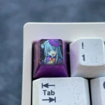 Emilia Titanium Keycap: Premium artisan custom metal keycap featuring an anime-inspired Emilia design with mystical Halloween elements in anodized design.