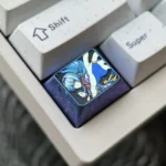 Gallery showcasing the premium anodized Firefly Titanium Anime Keycap, highlighting its ethereal firefly glow, vibrant colors, and intricate metallic design.