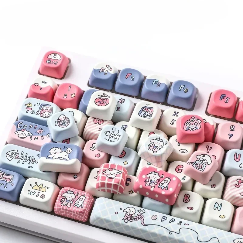 Nostalgic PBT Keycaps set featuring gentle, creamy pastel colors and a sweet dye-sub First Love aesthetic, evoking innocence and soft charm.