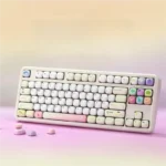 A comprehensive set of vibrant dye-sub PBT food theme keycap set, showcasing delightful gourmet party illustrations for a fun keyboard.