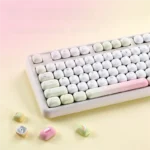 Vibrant gourmet party food theme PBT keycap Set showcased from multiple angles, highlighting the comprehensive dye-sub set with whimsical culinary.