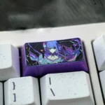A colorful titanium alloy Raiden Shogun 2U backspace keycap, custom-designed for a unique personalized keyboard aesthetic.