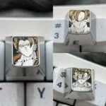 A legendary hand-carved titanium Goku keycap, an artisan anime art piece with striking metallic details for keyboard enthusiasts with 3 theme for selections.