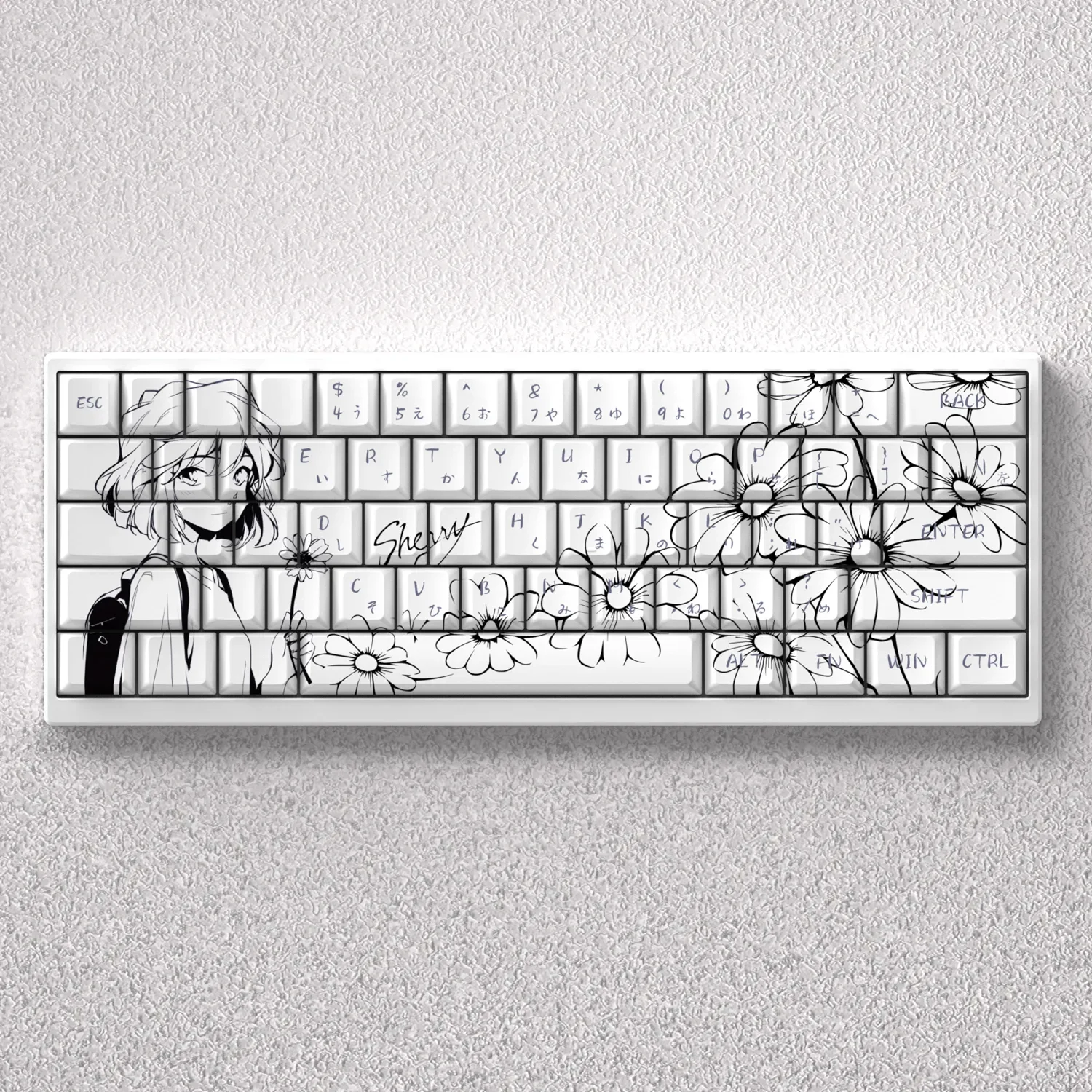 Iconic Haibara Ai PBT keycaps set for Detective Conan fans, showcasing enigmatic cool-toned character art and subtle scientific motifs.