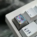 Elegant Hatsune Miku titanium ESC keycap, sparkling with an exclusive ice crystal silver finish for mechanical keyboards.