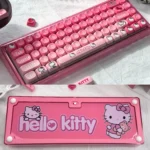 Charming Hello Kitty wireless mechanical keyboard, showcasing its hot-swappable tri-mode capabilities and playful DIY customization.