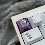Luminous Herta Ice Crystal Purple anodized titanium ESC keycap for mechanical keyboards, highlighting its premium craftsmanship and celestial hues.