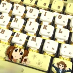 Explore multiple angles of these playful Hirasawa Yui keycaps set, revealing their iconic K-On! design and vibrant four-sided RGB translucency.