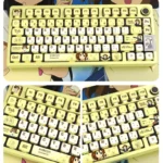 Playful Hirasawa Yui K-On! themed RGB translucent pudding keycaps set for mechanical keyboards, showcasing various angles and brilliant light.