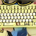 Vibrant Hirasawa Yui Keycaps Set for mechanical keyboards, featuring the iconic K-On! design with playful RGB translucent pudding style and dynamic design.