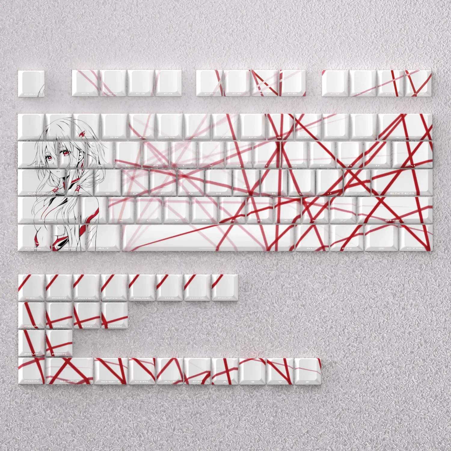 Vibrant Yuzuriha Inori anime keycaps set with sleek side-lit PBT legends, showcasing iconic character art in an Cherry profile.