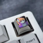 Vibrant Titanium Kanna Kamui ESC keycap from various angles, detailing its metallic purple finish and playful Dragon Maid anime design.