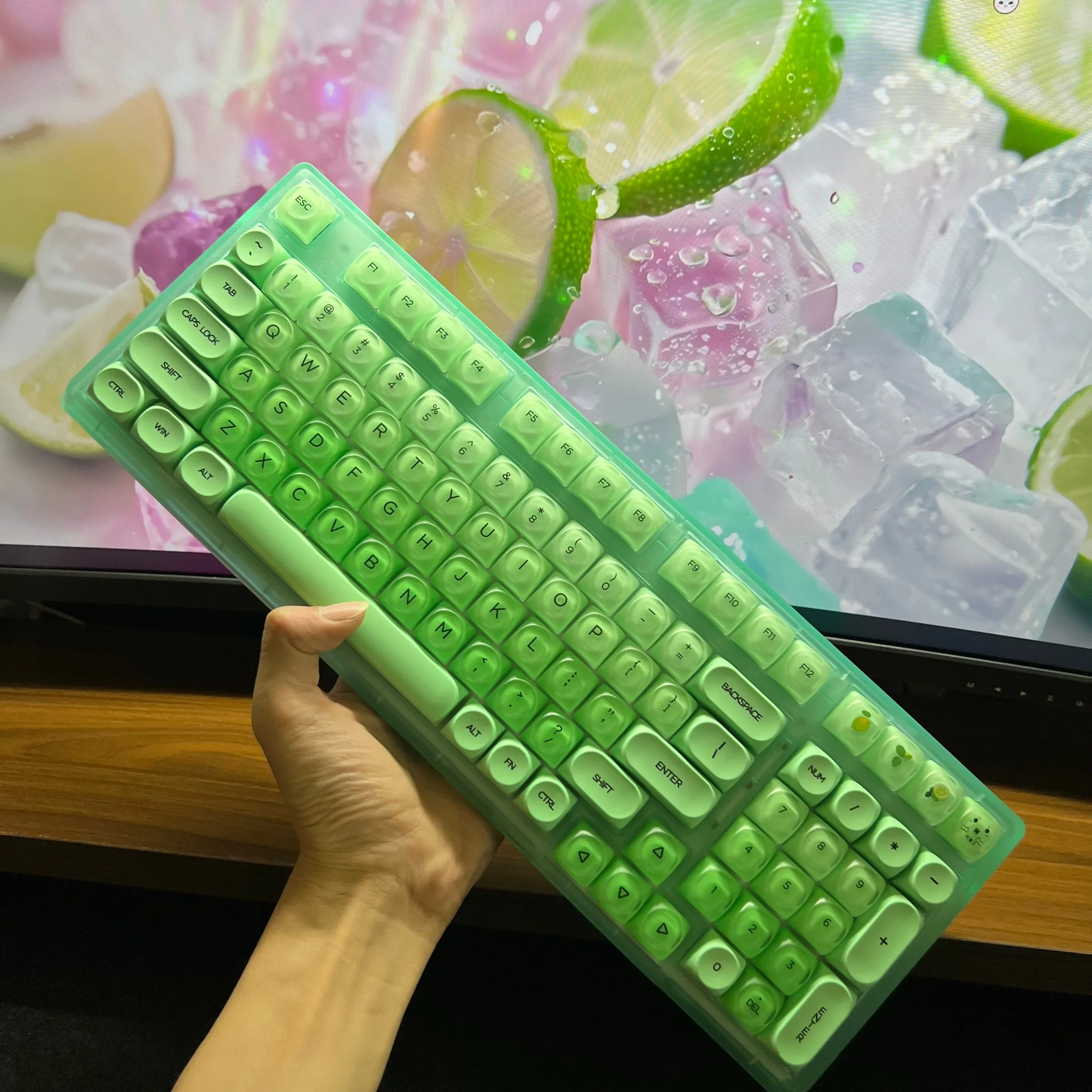 Vibrant lime green 98-key tri-mode mechanical keyboard showcasing its hot-swappable and wireless capabilities for dynamic performance.
