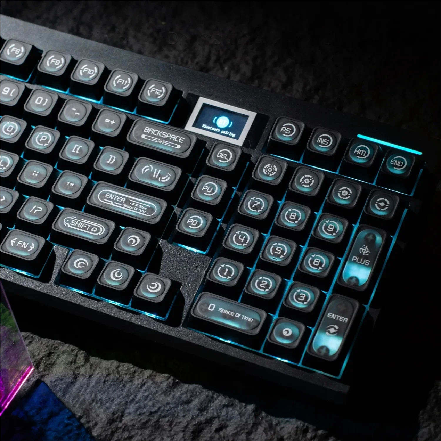 Sleek Luminous Black Cherry Keycap Set gallery, revealing the mesmerizing cat's eye pupil legends' brilliance from various angles.