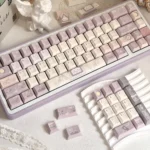 Magic Poetry Dreamscape Side-Printed Backlit Magic Keycap set. Ethereal light purple legends glow from various angles, showcasing poetic fantasy.