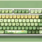 Gallery: Whimsical Matcha Rabbit Keycaps Set Premium Double-shot PBT SOA profile. Pastel green, adorable rabbits, showcasing cozy, whimsical charm.