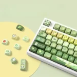 Multiple views of Whimsical Matcha Rabbit Keycaps Set, showcasing premium double-shot PBT with adorable pastel matcha green rabbit motifs.