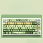 Whimsical Matcha Rabbit Keycaps Set featuring adorable pastel green rabbit motifs on premium double-shot PBT SOA profile keycaps for a cozy desk.