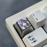 Elegant artisan Matikanetannhauser anime keycap crafted from shimmering purple crystalline titanium, showcasing intricate Uma Musume Pretty Derby design.