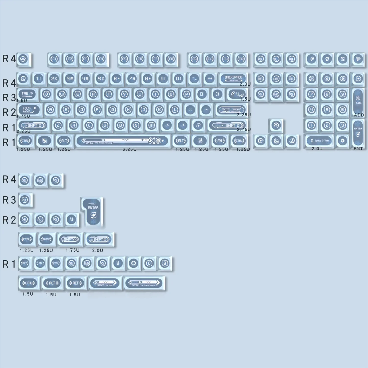 Mesmerizing gemstone blue keycap set showcased, revealing their deep, iridescent effect and captivating visual depth in exquisite detail.