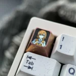 Collection of images featuring the Premium Titanium Misaka Mikoto keycap, displaying its iconic anime art and superior craftsmanship from various design.