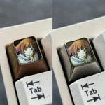 Premium colored Sengoku Nadeko keycap, an artistic art piece, featuring the iconic Monogatari character in distinctive chocolate.