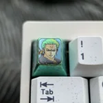 Vibrant titanium ONE PIECE artisan keycap showcasing iconic One Piece design for mechanical keyboards, highlighting premium craftsmanship and adventure.