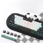 A collection of C68 Panda Mechanical Keyboard images, highlighting its adorable black and white aesthetic and premium mahjong sound switches.