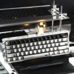 Parametric Keycap Set gallery showcasing its sleek silver-black, geometrically inspired, metallic electroplated design from various angles.