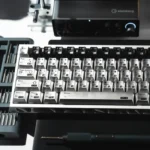 Parametric Keycap Set. Premium metallic electroplated design, sleek silver-black, geometric precision for custom mechanical keyboards.