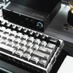 Parametric Keycap Set gallery. Sleek silver-black geometric metallic electroplated design. Multi-angle views show premium custom keyboard aesthetic.