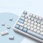 Romantic Whispers PBT keycap set, showcasing delicate floral dye-sub designs and soft pastel hues for custom mechanical keyboards.